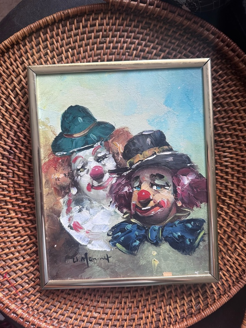 William Moninet Framed Clown Portrait Original Vintage Oil Hand Painted Art